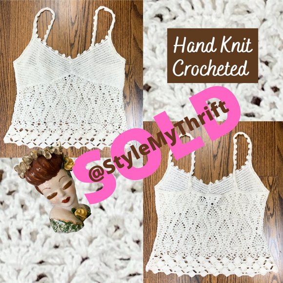 Express Tops - Y2K Hand Knit Crochet Tank Top Boho Gypsy Festival Summer Vacation Beach SZ XS